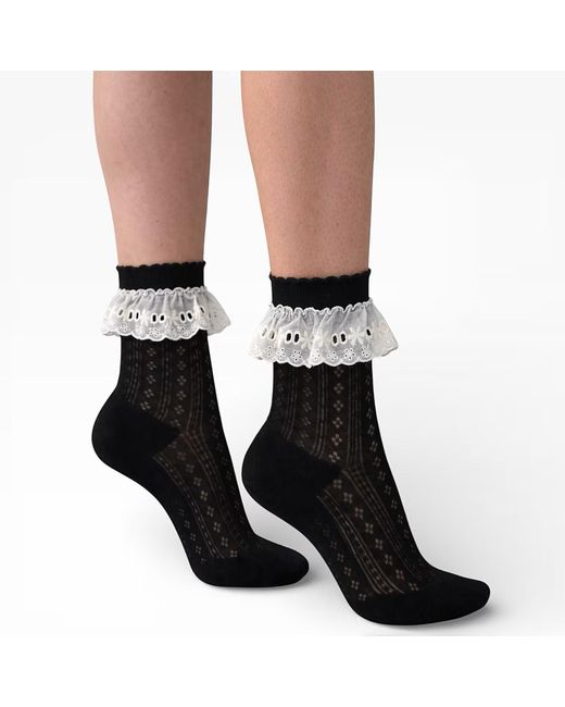 HIGH HEEL JUNGLE by KATHRYN EISMAN Brown Bobby Lace Frill Trim Cotton Bobby Socks