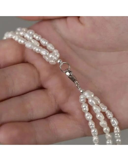 Pearl Code Metallic Three Row Pearl Choker, Bridal Necklace