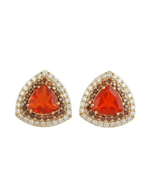Artisan Orange Fire Opal & Diamond Stud Earrings
