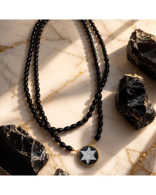 Vintouch Italy Metallic Star Dancer Cameo Necklace With Onyx