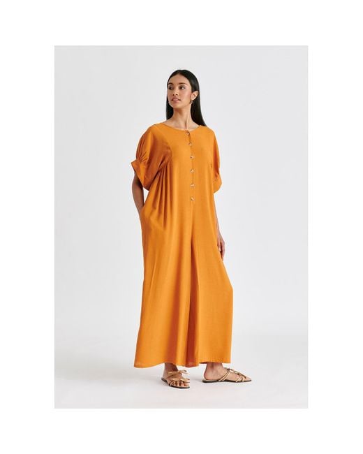 Paisie Orange Relaxed Fit Wide Leg Jumpsuit With Belt