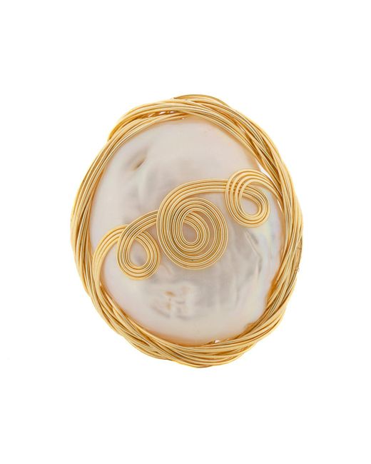 Ebru Jewelry Metallic Cleopatra Pearl & Spiral Ring