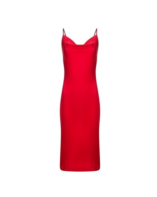 Urban Touch Red Cowl Neck Satin Slip Cami Midi Dress _