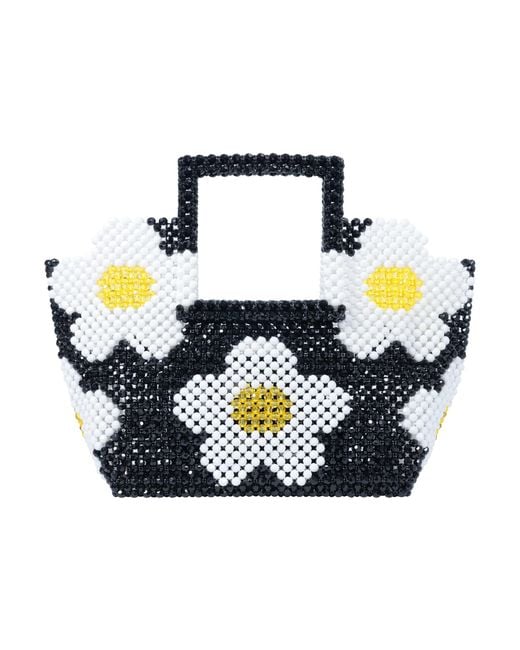 Tillie Beads Blue Daisy Square Handle Tote Bead Bag