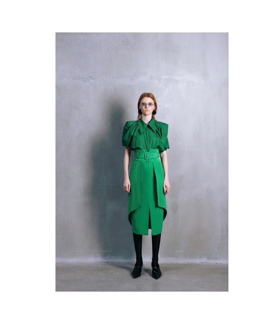Julia Allert Green Designer Puff Sleeve Blouse –