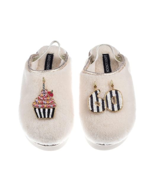 Laines London Multicolor Neutrals Flatform Cloud Closed Toe Slippers With Stripe 60Th Birthday & Cake Brooches