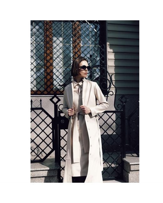 Julia Allert Natural Neutrals Long Button-Up Eco-Leather Trench Ecru