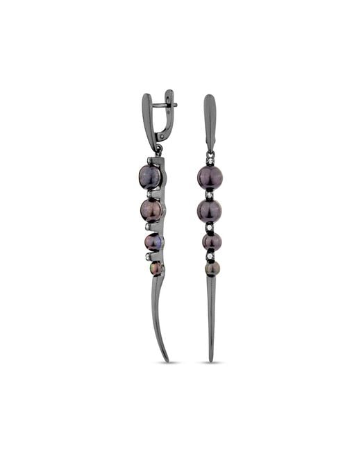 SALLY SKOUFIS Black Luna Alchemy Earrings With Natural Pearl & Made Cz Diamond Stimulant
