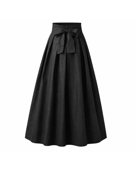 Nikka Place Black Maxi Cotton Elegant Skirt With Front Bow & High Waist