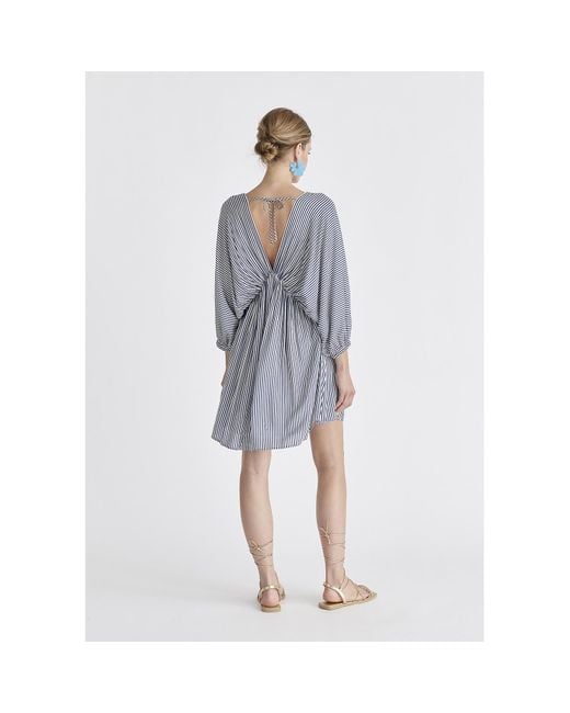 Paisie Blue V-Neck Balloon Sleeve Dress