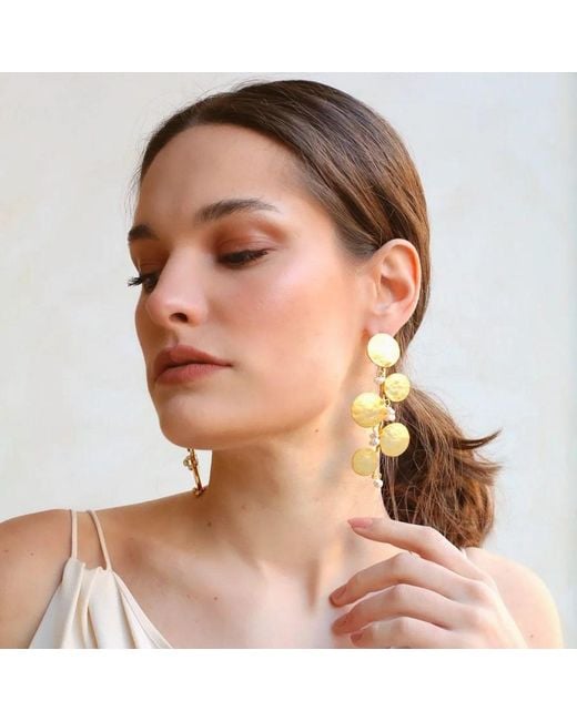 LINYA JEWELLERY Metallic Freshwater Pearl Cluster Dangle Earrings