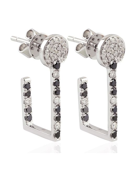 Artisan Metallic Natural Black & White Diamond Stud Earrings 18k White Gold Jewelry