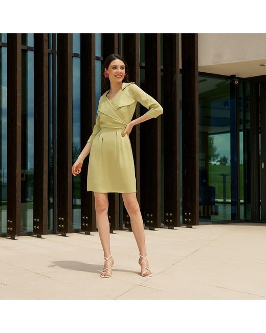 AVENUE No.29 Yellow Lapel Wrap Viscose Midi Dress