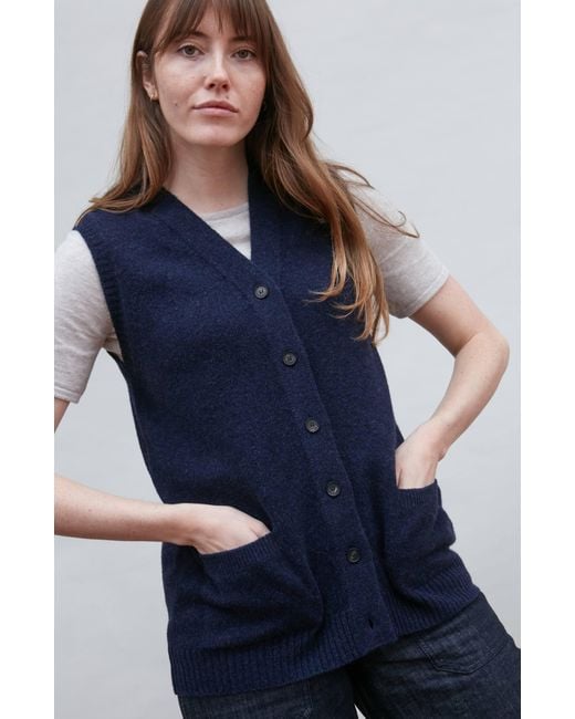 Paul James Knitwear Blue Lambswool Laura V Neck Waistcoat With Pockets