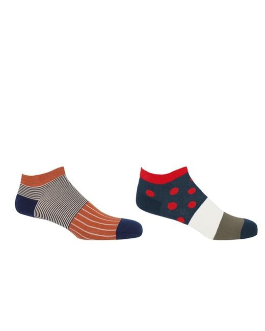 Peper Harow - Made in England Blue Oxford Stripe & Mayfair Scarlet Trainer Socks Bundle for men