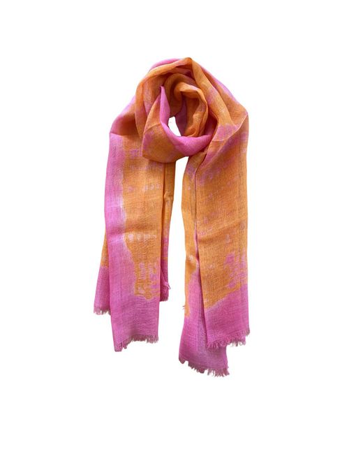 Heritagemoda Orange Handmade Tie-Dye And Linen Scarf