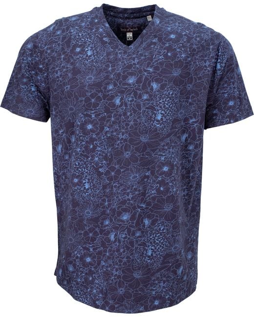 Lords of Harlech Blue Maze Outline Floral V-Neck Tee for men
