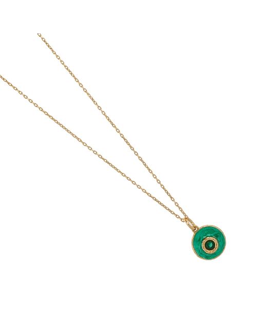 Ebru Jewelry Green Enamel Evil Eye Pendant Gold Chain Necklace