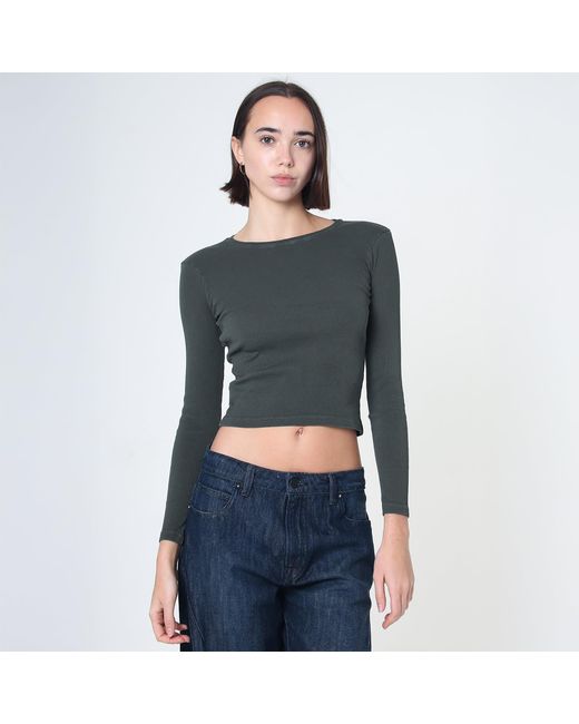 NOEND Gray Essential Ribbed Long Sleeve Crop Top