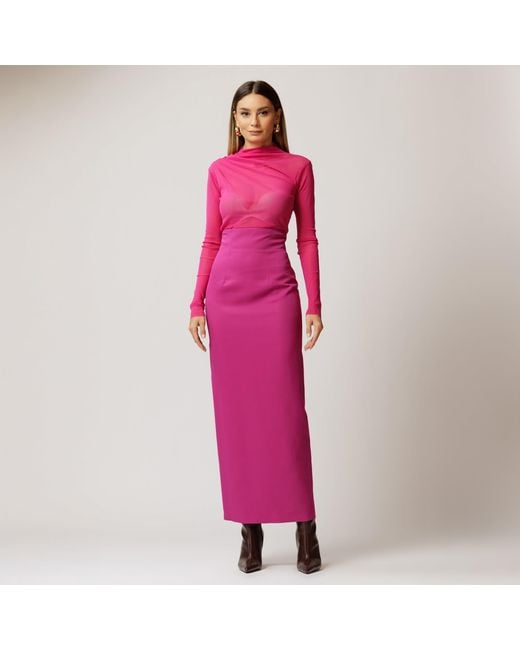 concept A trois Pink Tulle Blouse With Ruffles And Long Sleeves