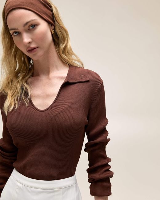 Victoria Paulsen Brown Samantha Long Sleeve Knit Polo