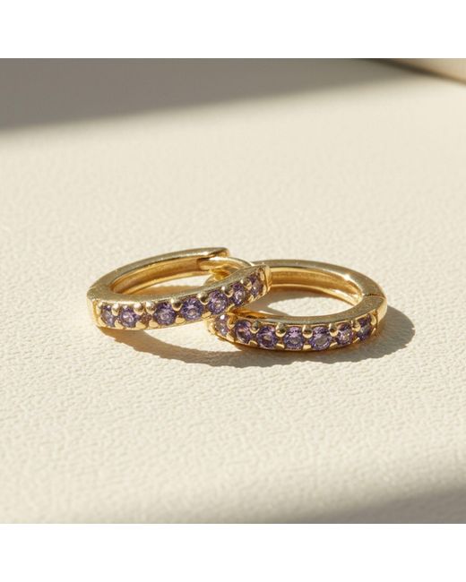 Harfi Metallic Amethyst February Birthstone Small Huggie Hoop Earrings