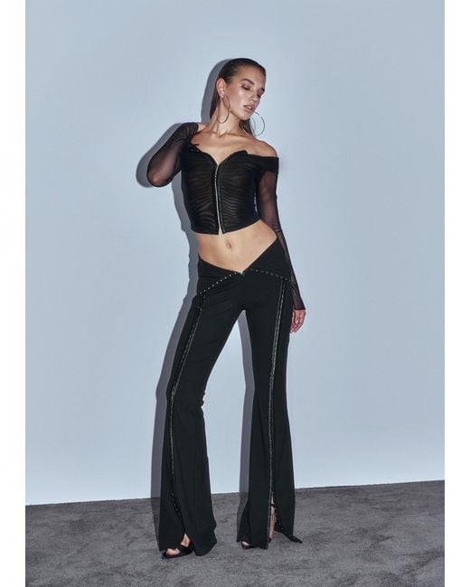 Khéla the Label Black Hooked Up Off Shoulder Mesh Top With Hook And Eye Closure