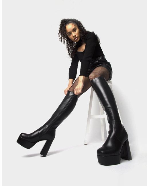 Lamoda Black Whatta Showdown Platform Knee High Boots In