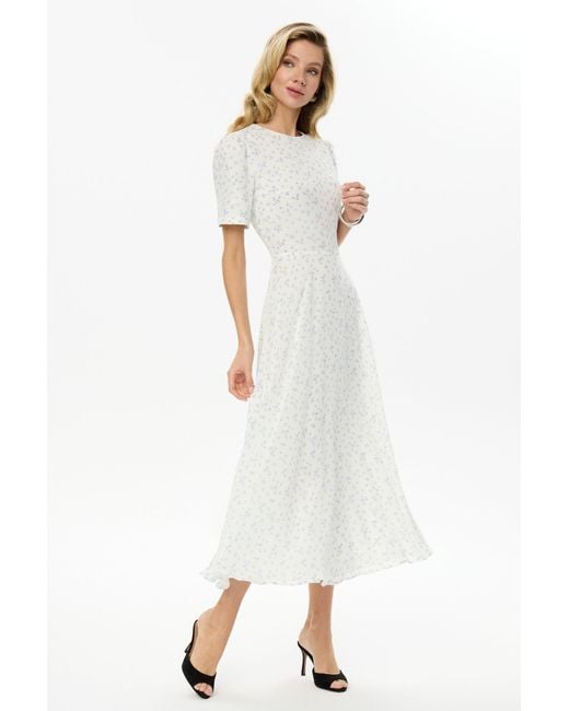 POST MERIDIEM White Light- Short Sleeve Floral Midi Dress