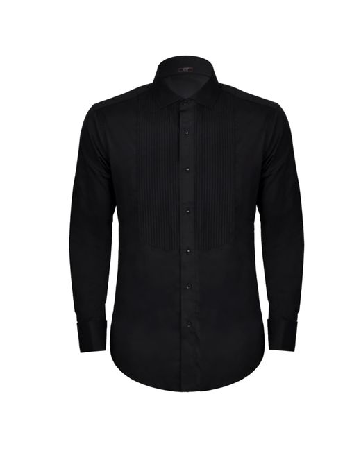 DAVID WEJ Black Classic Collar Double Cuff Dress Shirt – for men