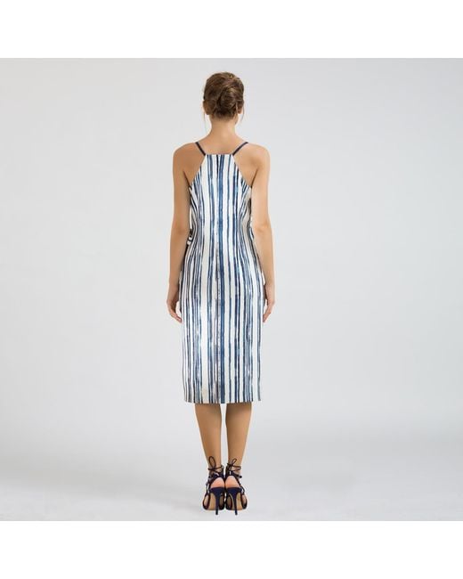 Smart and Joy Blue Stripe Print Wrap Effect Dress