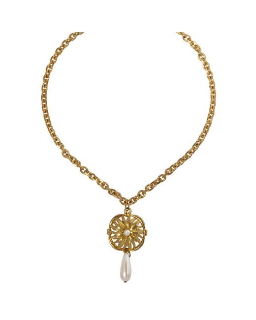 Caramel Vintage Jewellery Metallic Gaynor Pearl Medallion Necklace