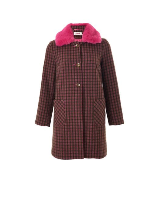 Louche Red Dryden Wyoming Check Faux Fur Collar Coat