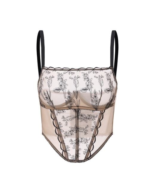 Amour D'agnette Brown Kim High-Neck Embroidery Bustier On Jelly Fabric Neutrals