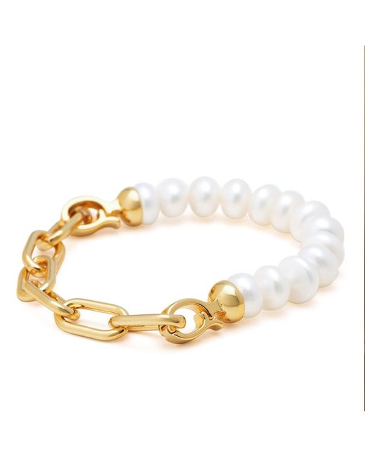 Nialaya Metallic Duo Bracelet With Pearls