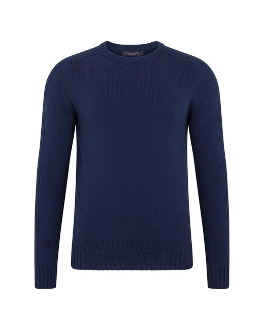 Paul James Knitwear Blue Organic Cotton Alexander Crew Neck Jumper for men