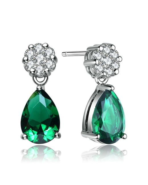 Genevive Jewelry Sterling Silver Green Cubic Zirconia Pear Teardrop Earrings
