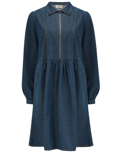 Sugarhill Blue Karen Mini Smock Dress Deep Denim