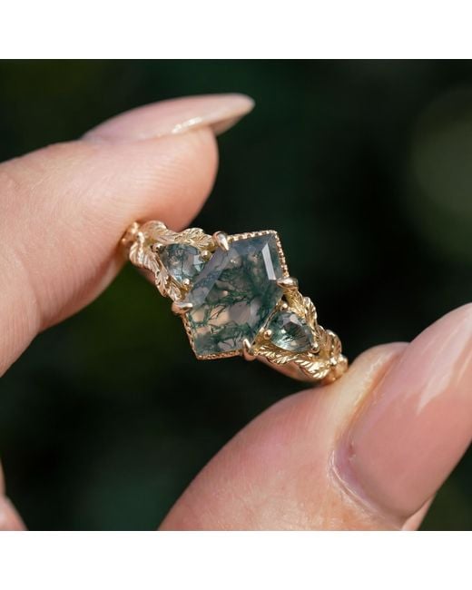 Azura Jewelry New York Green Gardenia Moss Agate Ring Vermeil
