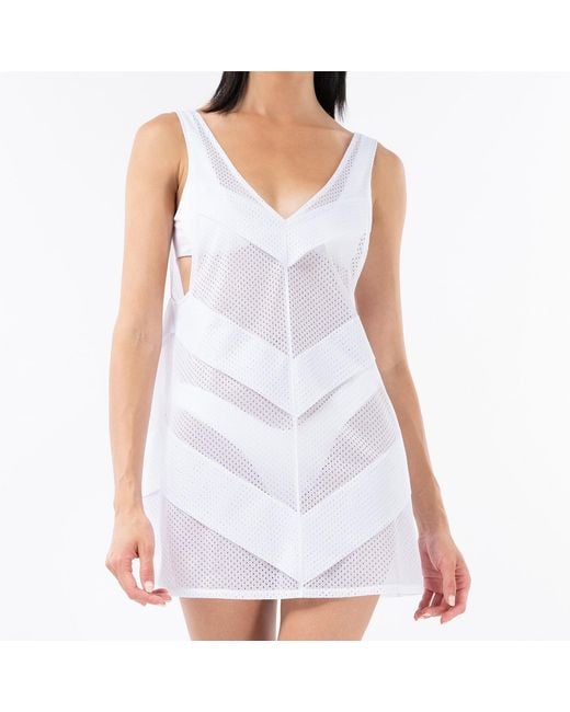 Kim Foley White Chevron Beach Cover-Up Athletic Mesh Dress