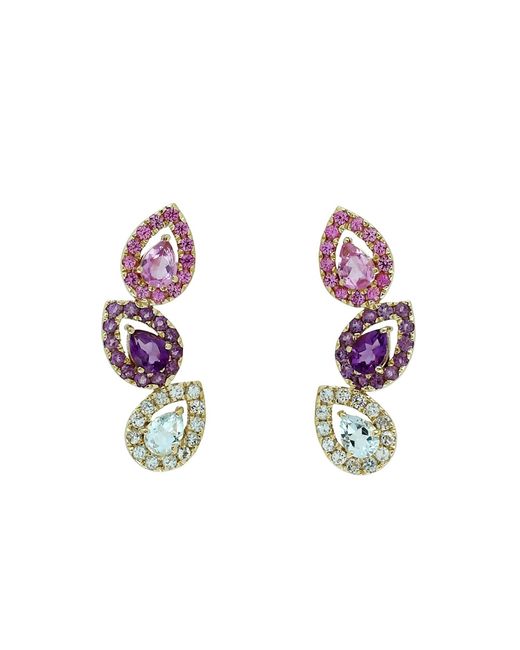 Artisan Metallic 14K Sapphire, Amethyst & Topaz Stud Earrings
