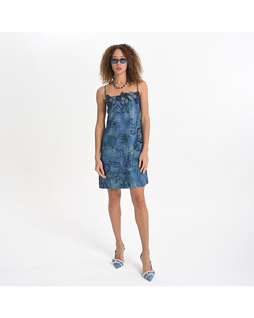 Lalipop Design Blue Floral Appliqué Mini Dress
