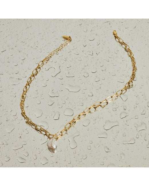Lait & Lune Metallic Ryna Link Chain Pearl Necklace