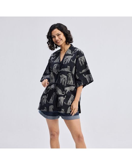 REISTOR Blue Oversized Shirt With Front-Ties