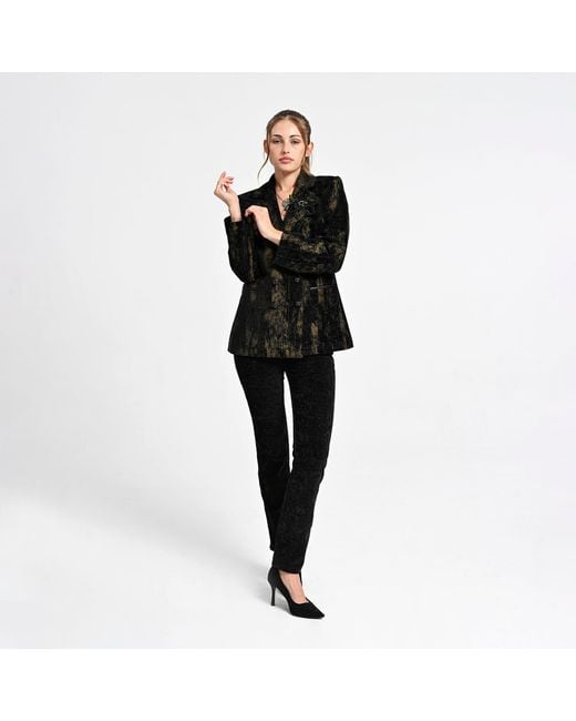 Lalipop Design Black Metallic Print Double-Breasted Blazer