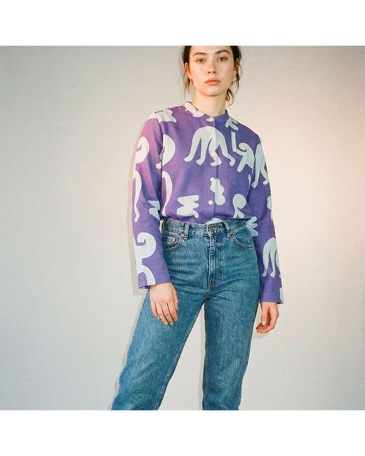 Wild Clouds Purple Organic Cotton & Linen Shirt