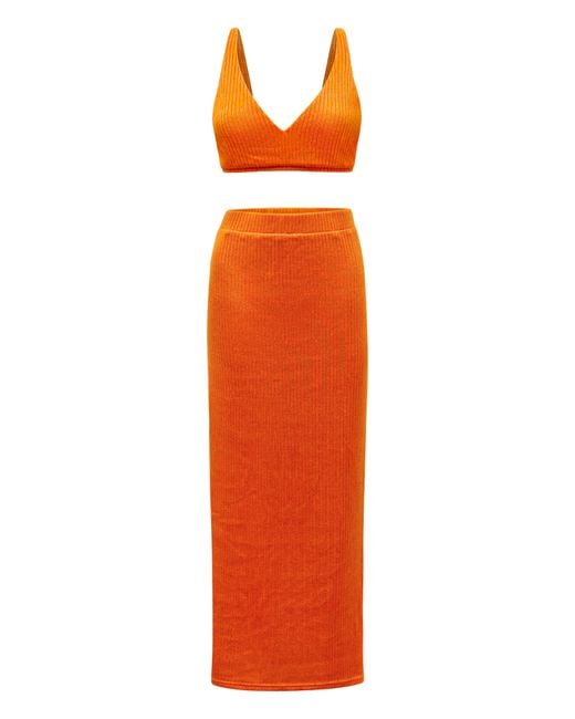 Why Mary Orange Arancia Crop Top And Maxi Pencil Skirt