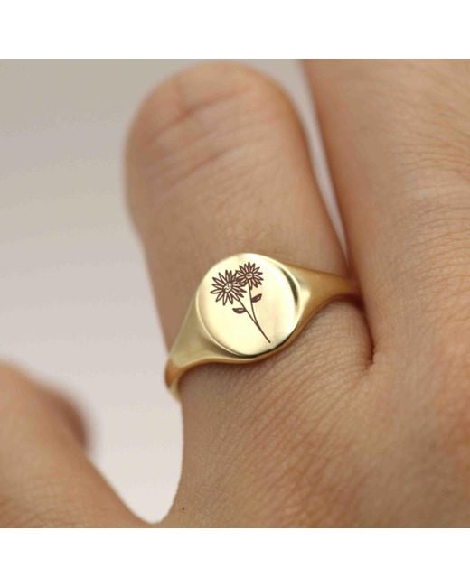 VicStoneNYC Fine Jewelry Metallic Daisy Flower Engraving Signet Ring