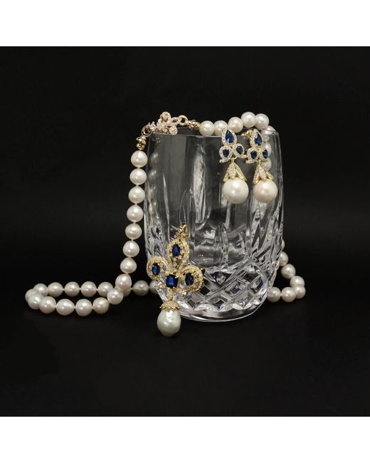 Ninemoo Metallic Royal Iris Natural Pearl Brooch & Pendant