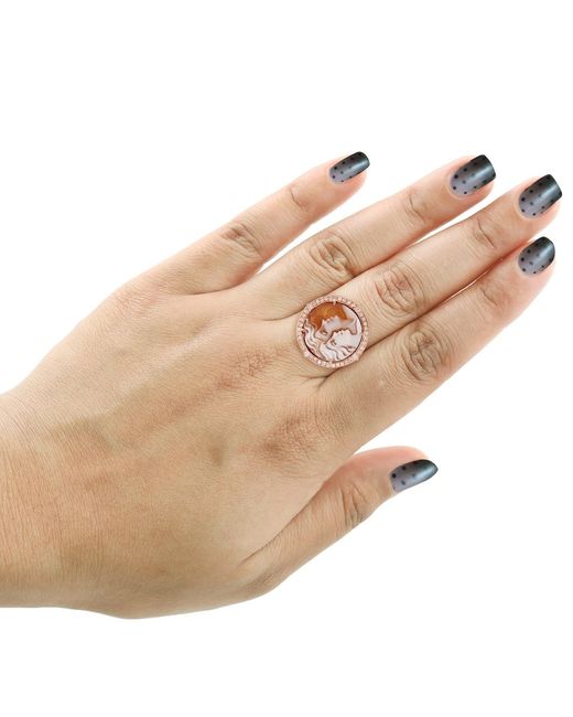 Artisan Pink Handmade Rose Gold Shell Cameo Pave Diamond Cocktail Ring Designer Jewelry